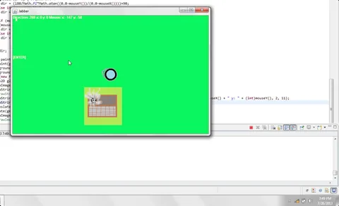 A green test field with a player circle and a drawn picture, July 2013
