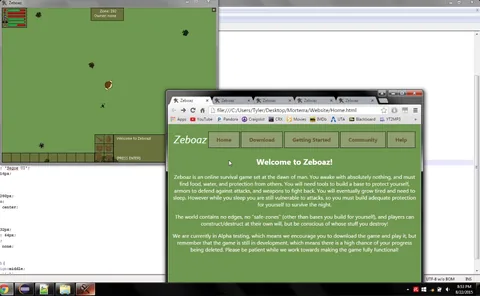 Building the first website under the working name Zeboaz, with the Java game open behind it