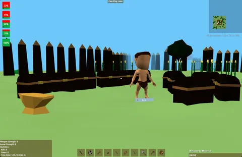 The basic player model beside an anvil and log walls