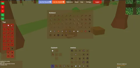 The crafting and inventory panels in August 2019