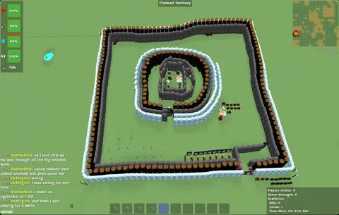 A square base inside rings of walls, seen from above