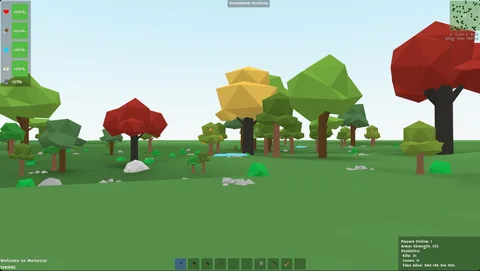 The view across the map in February 2021, with health bars, hotbar and minimap