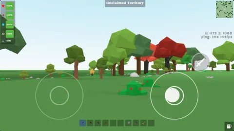 Touch controls on a phone: two thumb sticks over the game