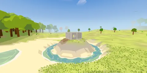 A stone base on a hill with a moat dug around it
